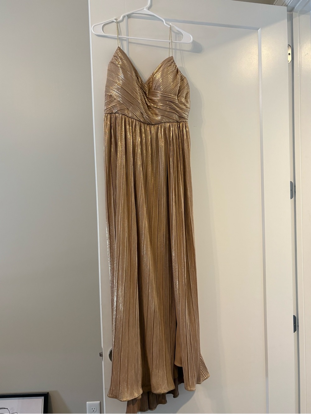 Mac Duggal Gold Metallic Ruched A-Line Gown | US 12 | Worn Once | Dry Cleaned